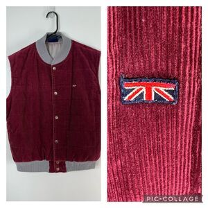 Vintage 80s Britannia Maroon Corduroy Vest Puffer Size XL 44” Chest Snaps RARE